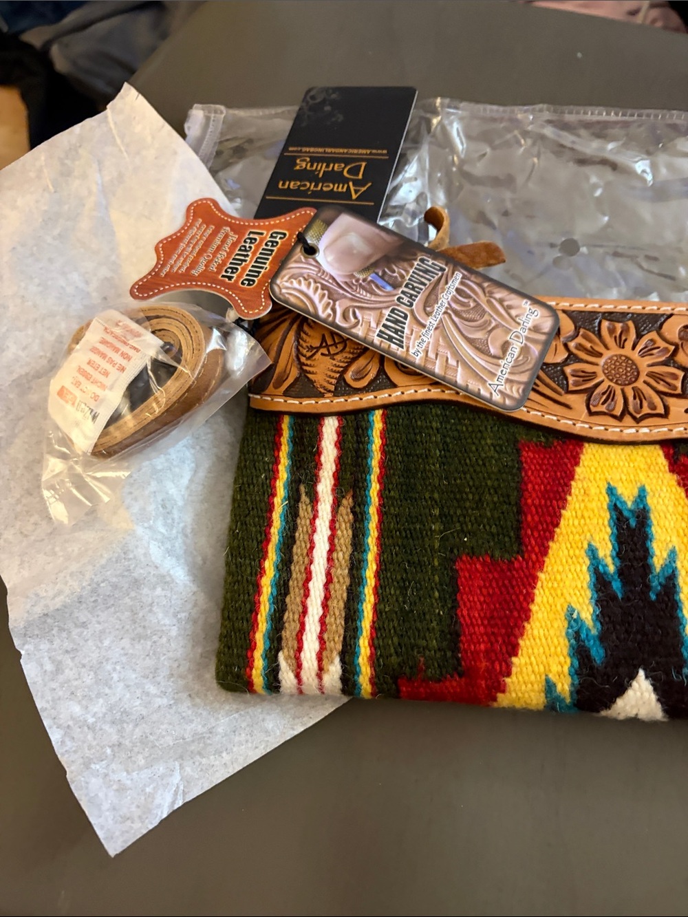 American Darling Multicolor Southwestern Wool & Tooled Leather Clutch